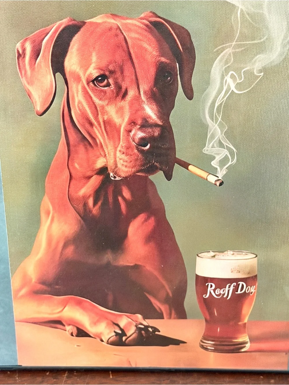 Dog Smoking a Cigarette Drinking a Beer Canvas Print Vintage Style Framed Art